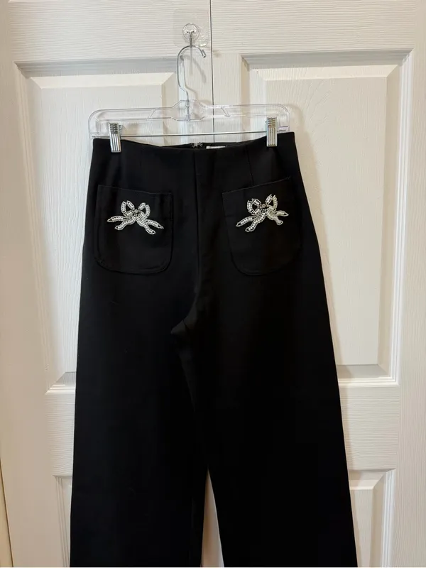 Maeve Colette Embroidered High-Rise Wide-Leg Full-Length Pants 29P - Image 5