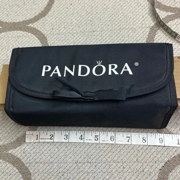 PANDORA Black Roll-Up Foldable Jewelry Travel Case 4 Zip Pockets Organizer - Image 2