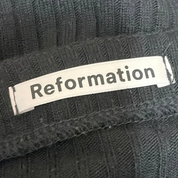 Reformation Virgil Black Ribbed Knit V Neck Long Sleeve Button Up Crop Top Sz M - Image 4