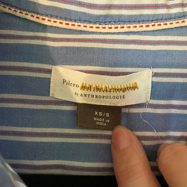 Pilcro Anthropologie Blue Stripe Button Down Shirt Preppy Oversized XS / Small - Image 3