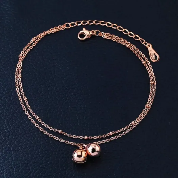 Rose Gold Double Bells Bracelet Anklet - Image 3