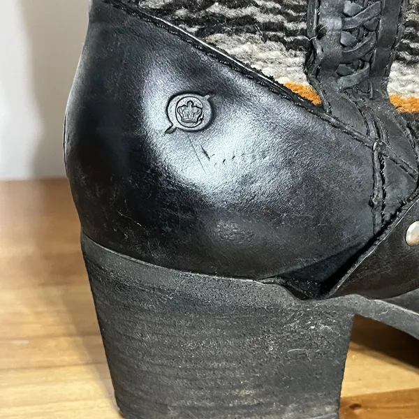 Born Panarea Southwestern Wool Black Leather‎ Zip-Up Chunky Heel Boots Womens 9 - Image 2