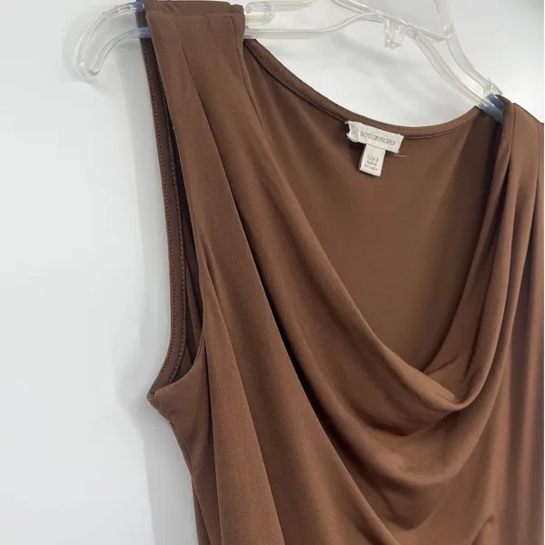 Boston Proper Cowl Neck Dress Sz 8 Brown Quiet Luxury Y2K Stretchy Tie Front - Image 4