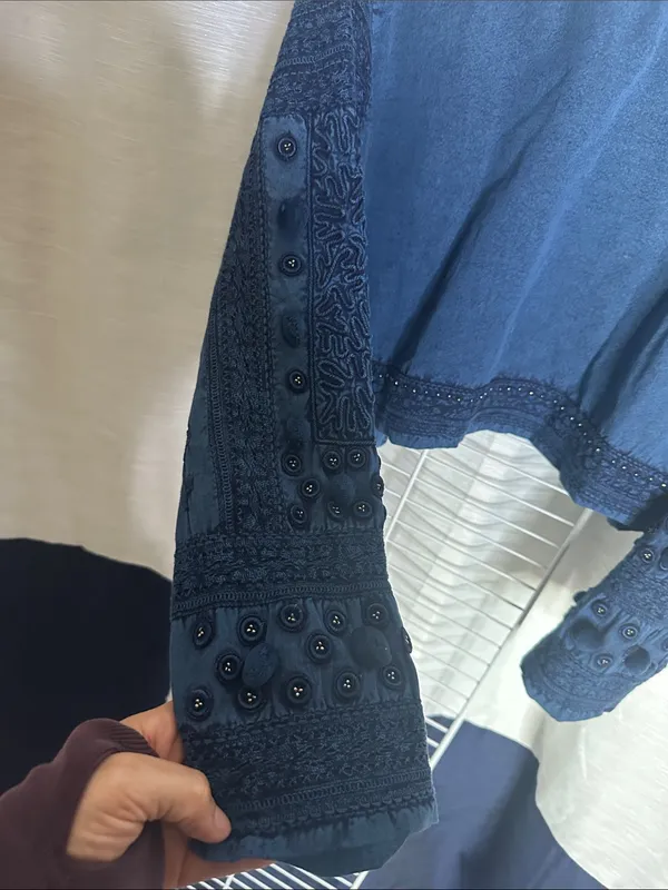 Soft Surroundings Navy Embroidered Open-Front Cropped Jacket - Image 6