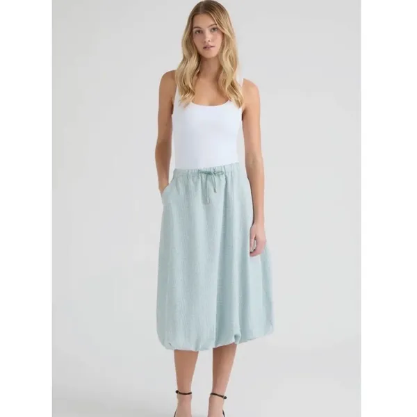 Hunter Gingham‎ Bubble Hem Midi Skirt in Surf Spray Large NWT - Image 3