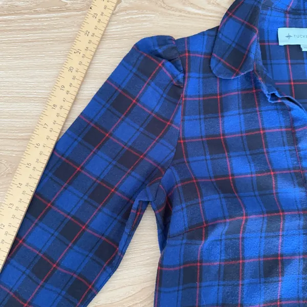 Tuckernuck XS Blue Plaid Puff Shoulder Flannel Shirt Saranac Western Country - Image 9