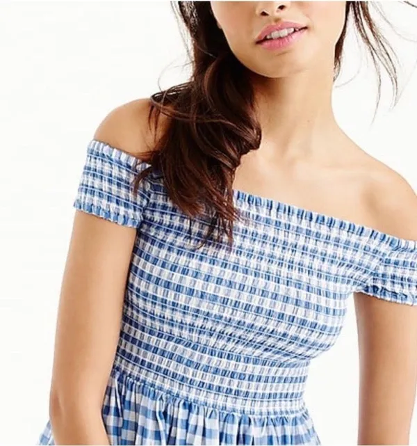 J. crew Gingham Check Smocked Off-the-Shoulder Dress - Image 4