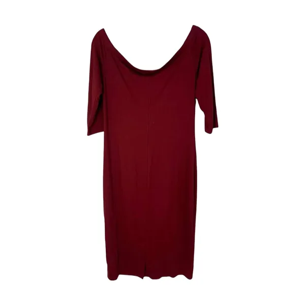 BELLE + SKY‎ Off Shoulder Midi Maroon Fitted Dress Size Medium - Image 5