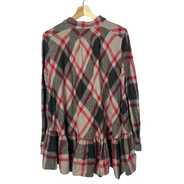 Free People Peppy in Plaid Red & Brown Plaid‎ Long Sleeve M - Image 4