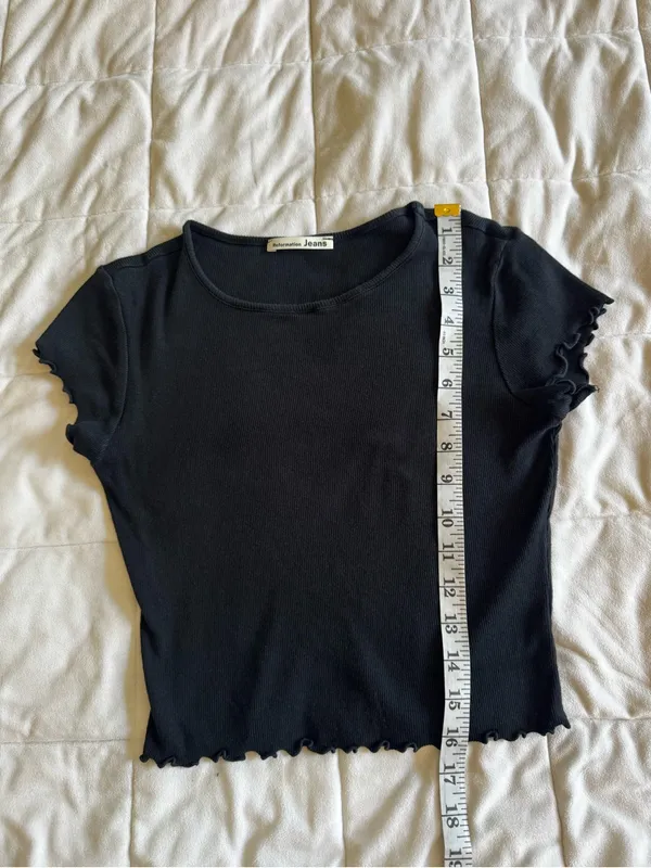 Reformation Black Ribbed Lettuce-Edge Crop Top - Image 6