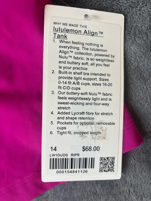 Lululemon Align Tank Top *Light Support, A/B Cup Ripened Raspberry Size 14 - Image 6