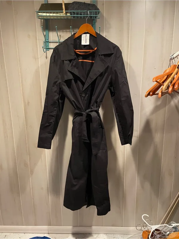 ASOS Cute cotton Collusion maxi trench coat black classic whimsigoth oversized - Image 6