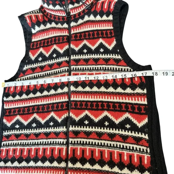 Lauren Ralph Lauren Fair Isle‎ Knit Vest Full Zip Women Size L Red Black White - Image 5