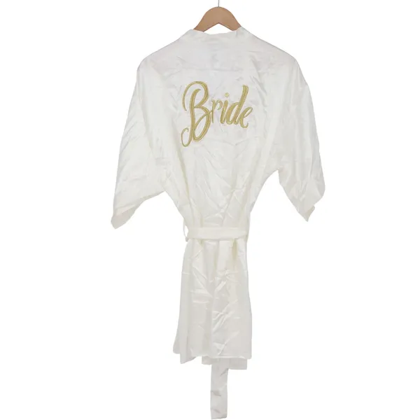 Boohoo Robe Women L Metallic Embroidered Bride Ivory Satin Short New - Image 8