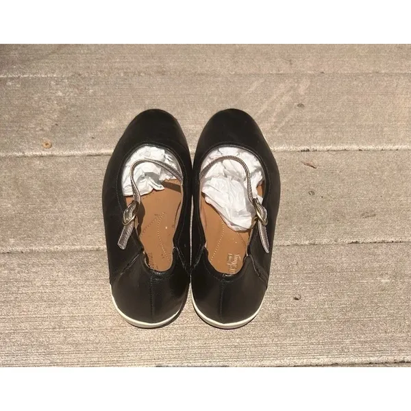 Clarks Cushion Soft Black Leather Mary Jane Flats Metallic Strap Wmns 8.5 Ortho - Image 5