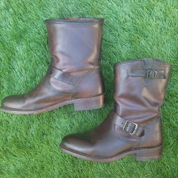 Frye veronica Brown Leather Mid-Calf Engineer Boots Size 6 - Image 8