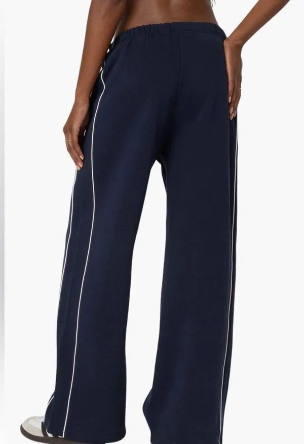 NWT Edikted Autumn Cotton Blend Sweat Pants Navy w White Side Stripe Womens XL - Image 3