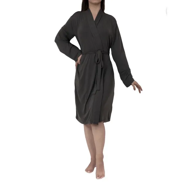 Barefoot Dreams Malibu Collection Sand-Washed Jersey Knit Midi‎ Robe Small Gray - Image 2
