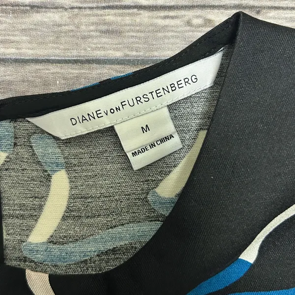 Diane Von Furstenberg Black Blue Ivory Sleeveless Scottie Wool Silk Top Medium - Image 7