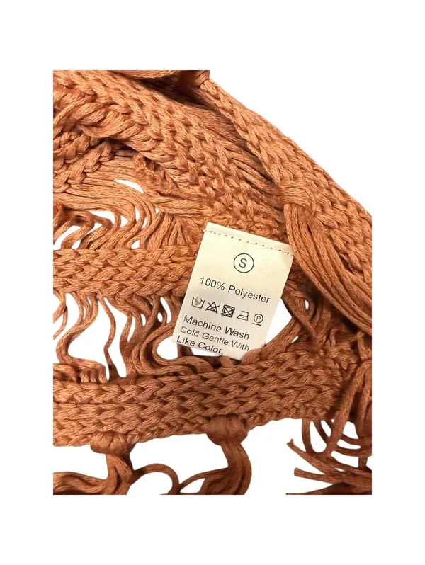 Women’s Crochet Fringe Tank Top Size S Rust Orange Boho Festival Crop Top - Image 3