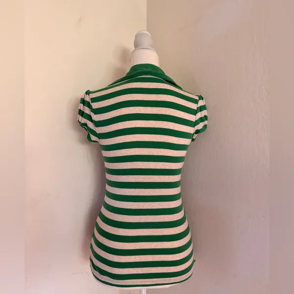 Y2K Old Navy Green and White Striped Polo 100% Cotón  - Image 3