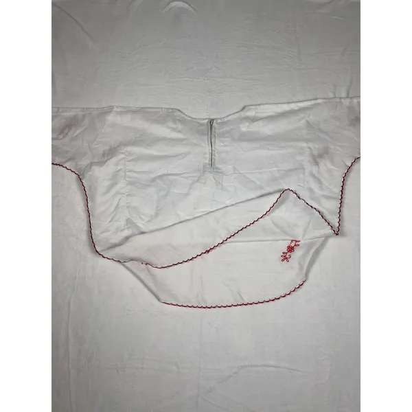 VTG Monirul Garments W XL White Red Embroidered Pearl Scalloped Blouse Top India - Image 6