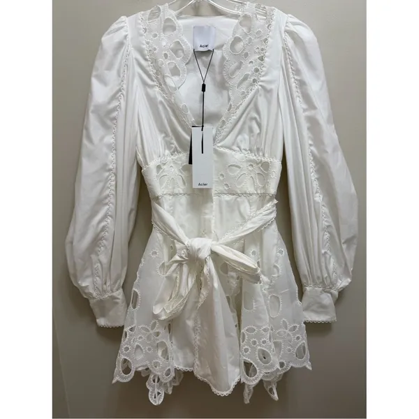 Acler Vicount Dress Embroidered Eyelet Dress Ivory White Size 6 NWT NEW - Image 4