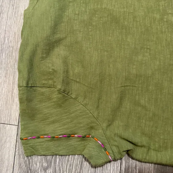 100% Cotton Women‎ Tee Size L Olive Green Embroidered Sequin Slub Crop Bohemian - Image 9