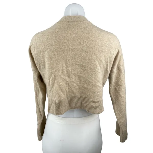Abercrombie & Fitch Beige Long Sleeve V Neck Button Crop Cardigan Sweater Top S - Image 2