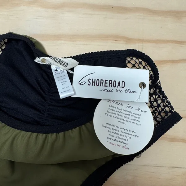 NWT 6‎ Shore Road Olive Green Black Mesh Ruched Back Bikini Bottom Medium - Image 4