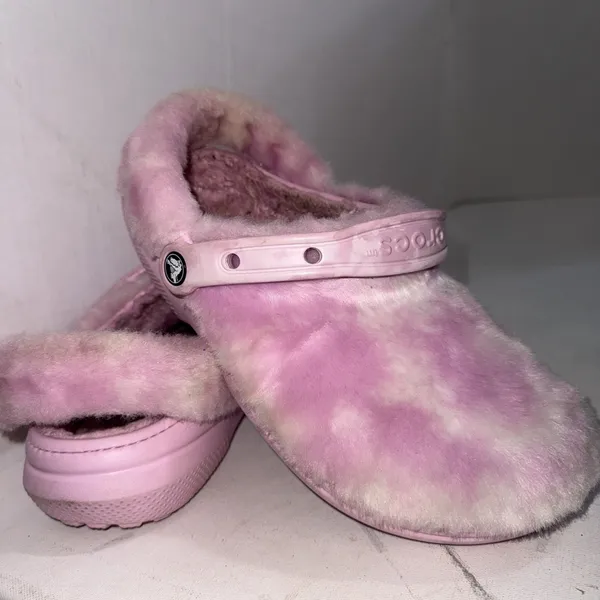 Crocs Classic Fur Sure Slip On Fuzzy Cozy Preppy Pink White Slipper Clogs Size 9 - Image 11