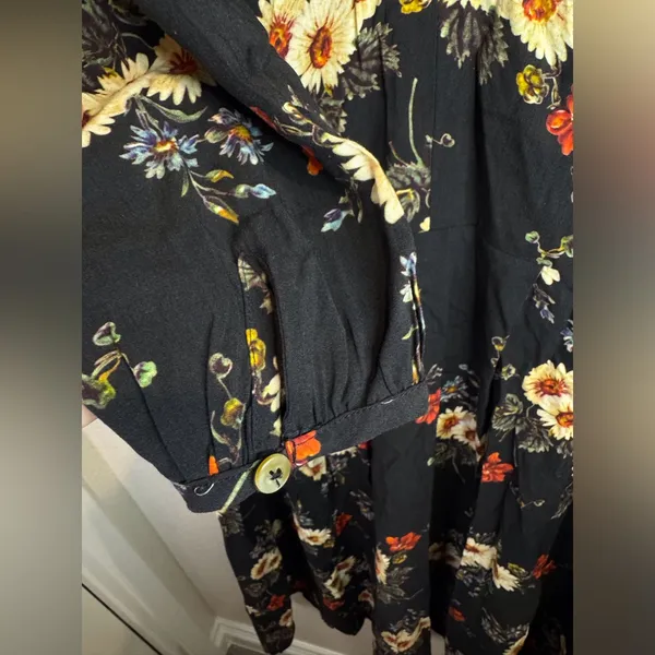 The Odells x Anthropologie Black Floral‎ Print Rayon V-neck Midi Dress Size M - Image 7
