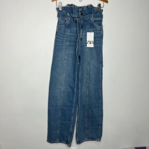 Zara the pleated jean in medium blue trendy women's size 2 new‎ with tags modern - Image 2