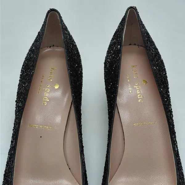 $238 Kate Spade Womens Heels Size 7M Black Glitter Pumps Wedding Party Holiday - Image 15