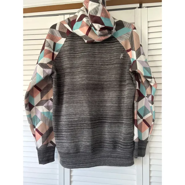 Hooey Womens Gray Space Dye Geometric Raglan Pullover Hoodie Sweatshirt L - Image 4