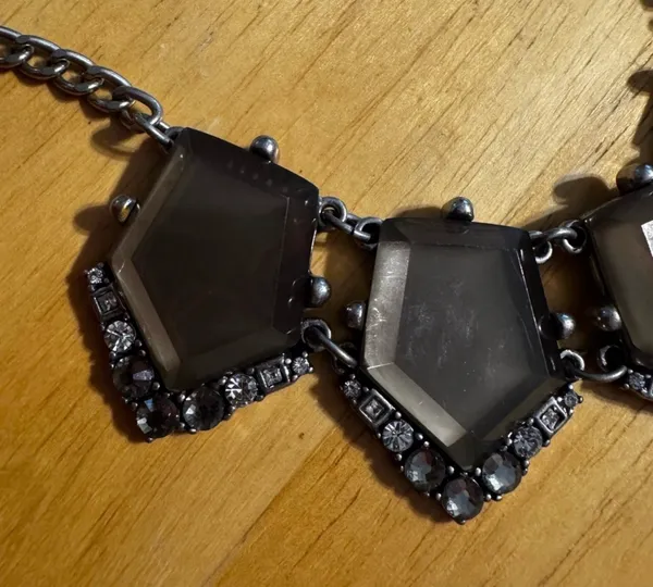 Loft Silver Tone Statement Chunky Rhinestone Necklace - Image 5