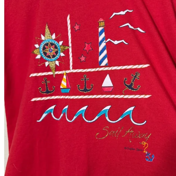 Gopher Sport Red Nautical‎ Sailboat Lighthouse Anchor Polo Shirt Top - Image 2