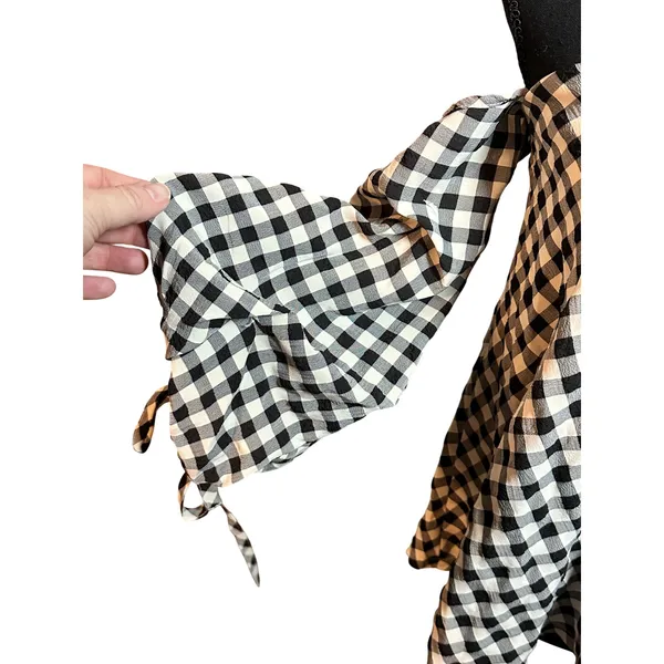 Miou Muse Mimi Gingham Off Shoulder Top Black White‎ Ruched Sleeve MMT448 Small - Image 2