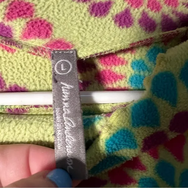 Hanna Andersson Women's Size Large Mock Neck‎ Fleece Sweatshirt Lime Green Geo - Image 7