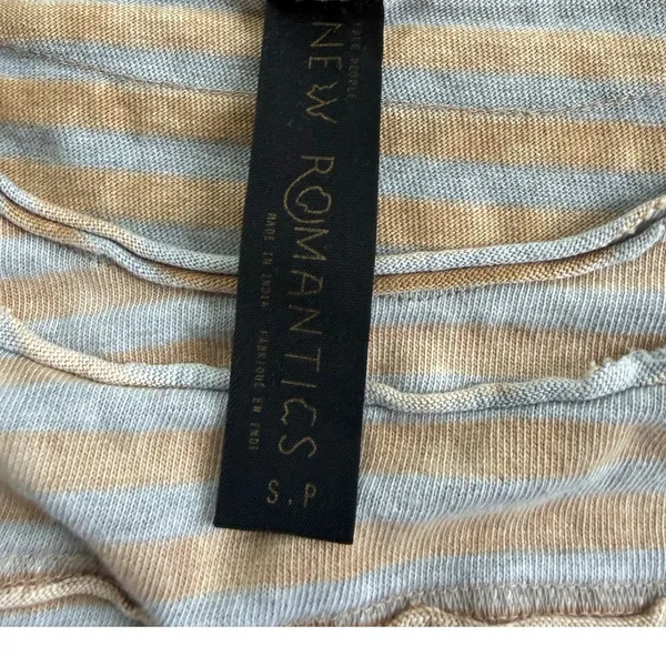 Free People New Romantics Striped Long Sleeve Top Beige Blue Small‎ Raw Hem Boho - Image 3