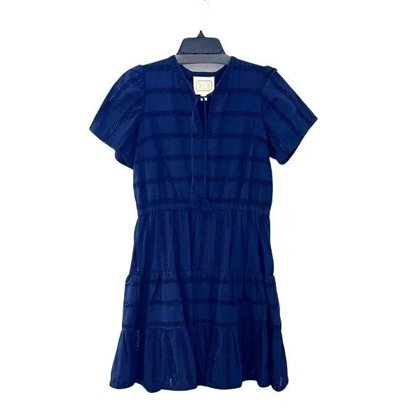 Sail to‎ Sable Womens Short Sleeve Tiered Tassel Tie Mini Dress Navy Blue Medium - Image 2
