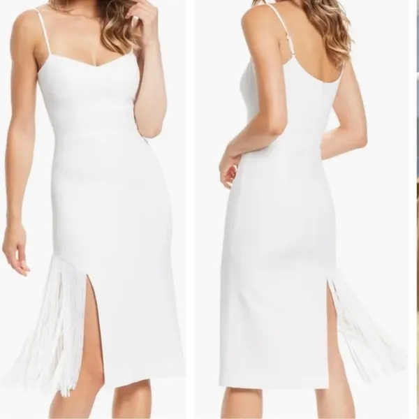 NWOT Dress the Population Rory fringe MIDI white Dress sz L - Image 2
