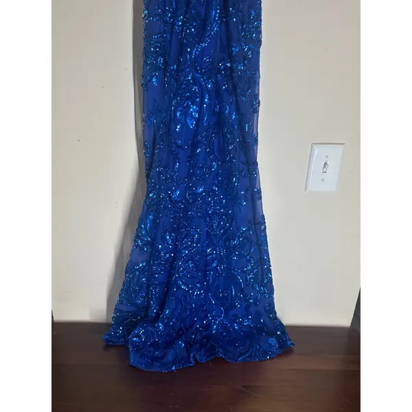 Luxmi Royal Blue Sequin Mermaid Maxi Dress Small Formal Prom Gown Sweetheart - Image 5