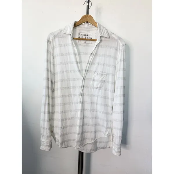 Frank & Eileen Tee Lab Eileen Button Down Shirt White Grey Stripe Cotton Small - Image 2