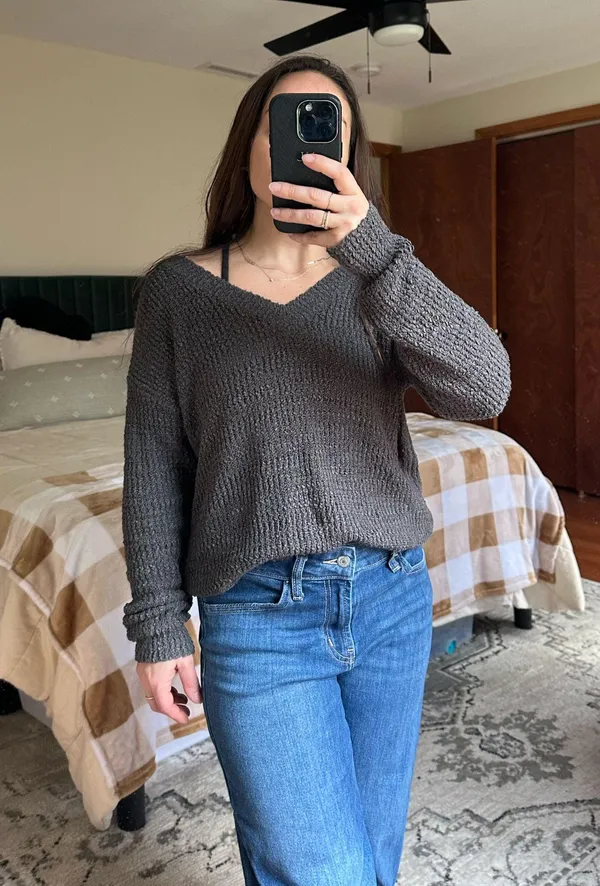 Gray V Neck Sweater Size M - Image 2