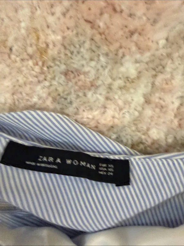 Zara Women's Light Blue and White Striped Shirt - Image 2