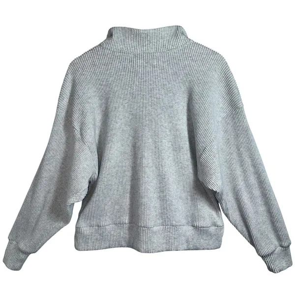 Abercrombie & Fitch AF Lounge Gray Ribbed Quarter Zip Pullover Sweatshirt Sz S/M - Image 2