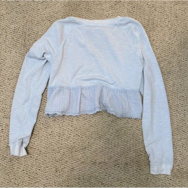 Free People Sweet Jane Pullover Top Blue Tie Neck Ruffle Hem Boho Medium - Image 6