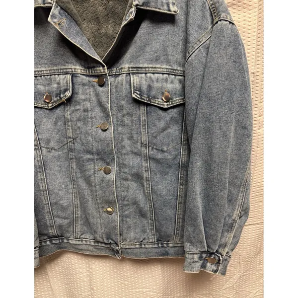 BEI BEI Women's XL Denim Truck Jacket Faux Fur Lining‎ Detach Collar NWOT - Image 3