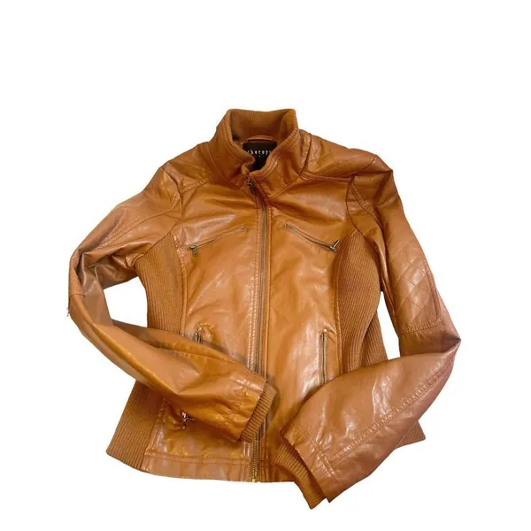 Therapy by Lane Crawford Women’s M Brown Faux Leather Moto Jacket - Image 2